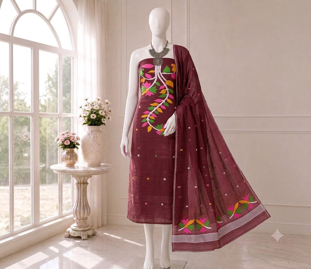 Designer Floral Embroidered Unstitched Suit with Dupatta