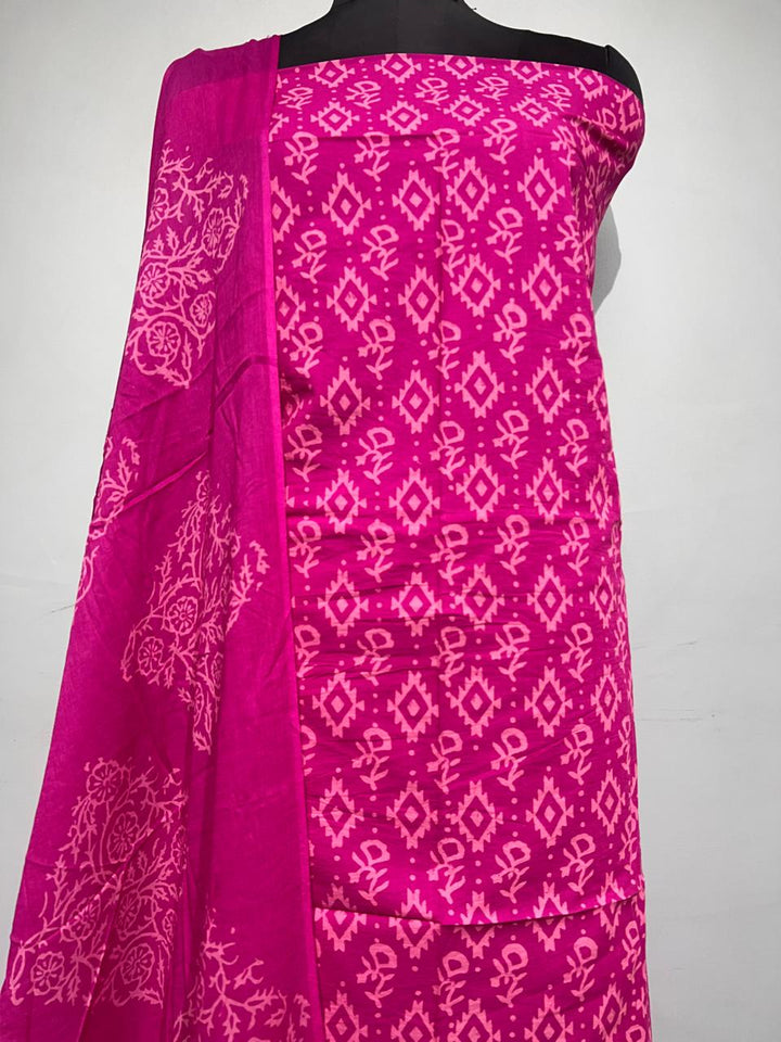 Pure Cotton Hand Block Print Unstitched Suit With Cotton Dupatta