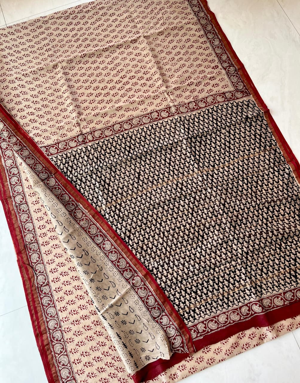 Hand Block Print Pure Chanderi Saree With Blouse