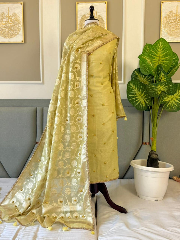 Elegant Tissue Ghungroo Unstitched  Suit