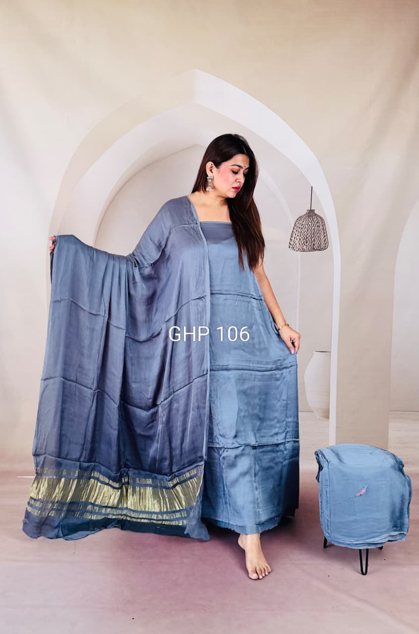 Pure Modal Silk Unstitched Suit with Lagdi Patta Dupatta