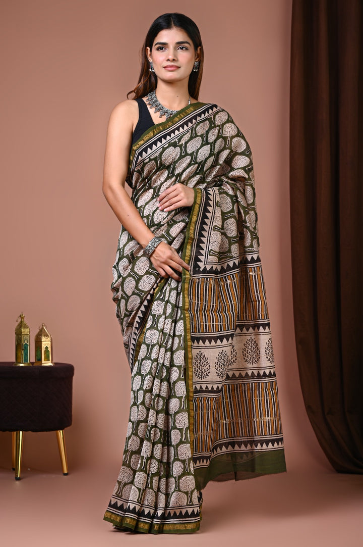 Hand Block Print Pure Chanderi Saree With Blouse
