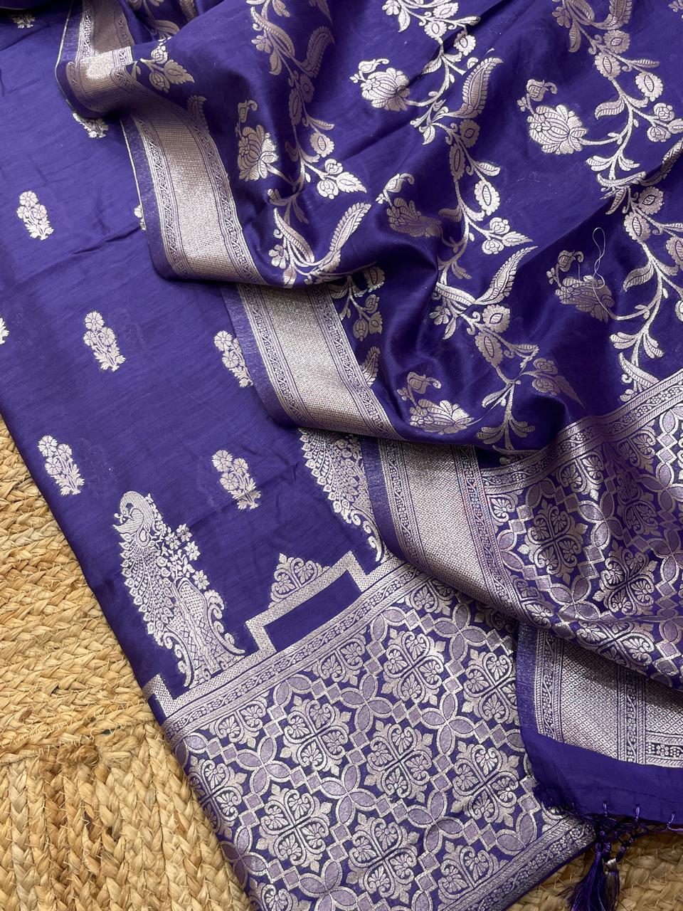Pure Banarasi  Chanderi Silk Zari Work Unstitched Suit
