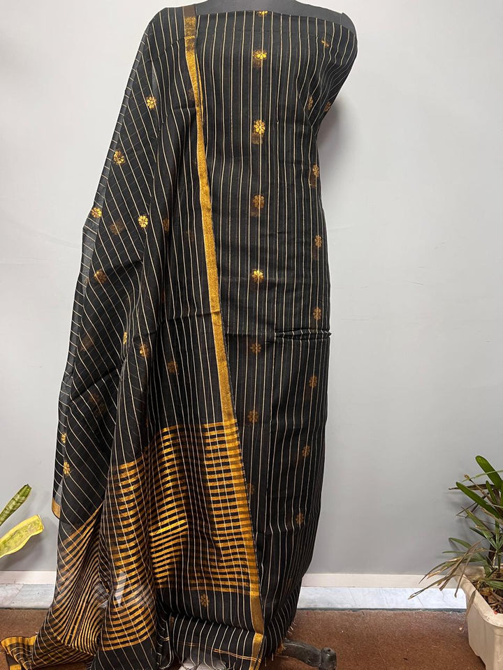 Pure Maheshwari Silk Hand Loom Unstitched Suit.(2pc Set)