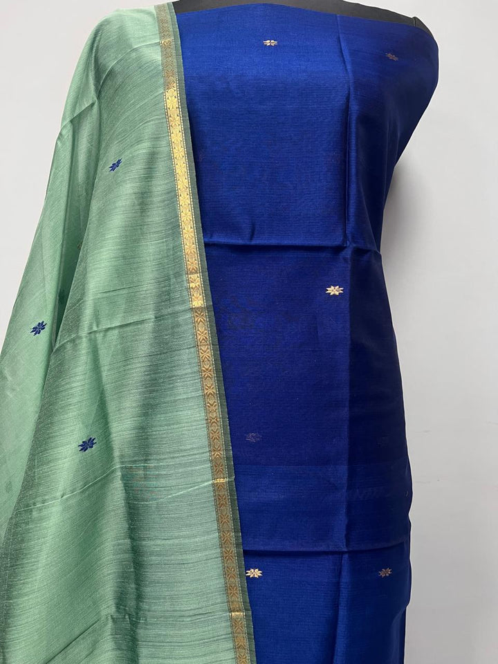 Pure Maheshwari Silk Hand Loom Unstitched Suit.(2pc Set)
