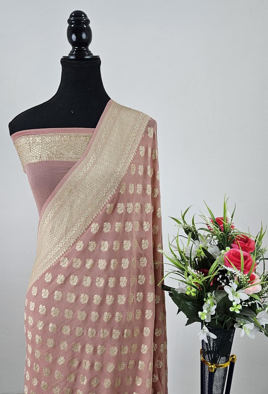 Pure Banarasi Handloom Khaddi Georgette Silk Water Zari Work Saree. | NEW EDITION |