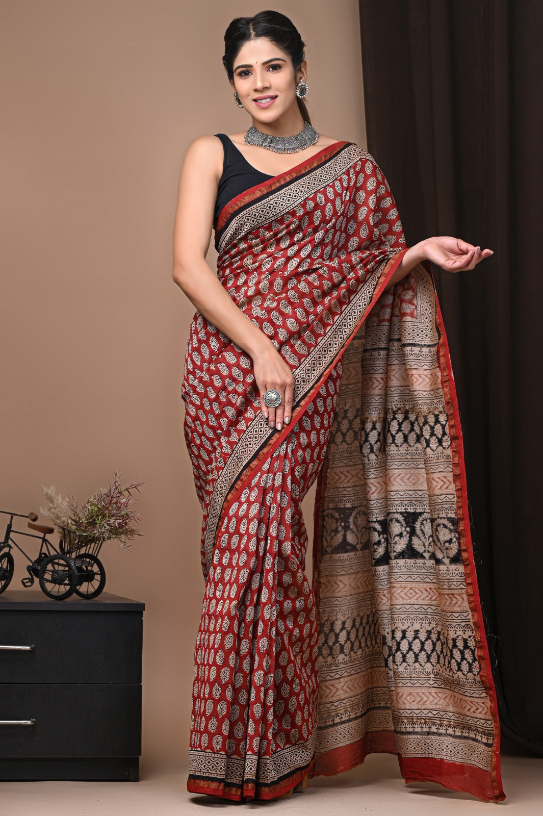 Hand Block Print Pure Chanderi Saree With Blouse