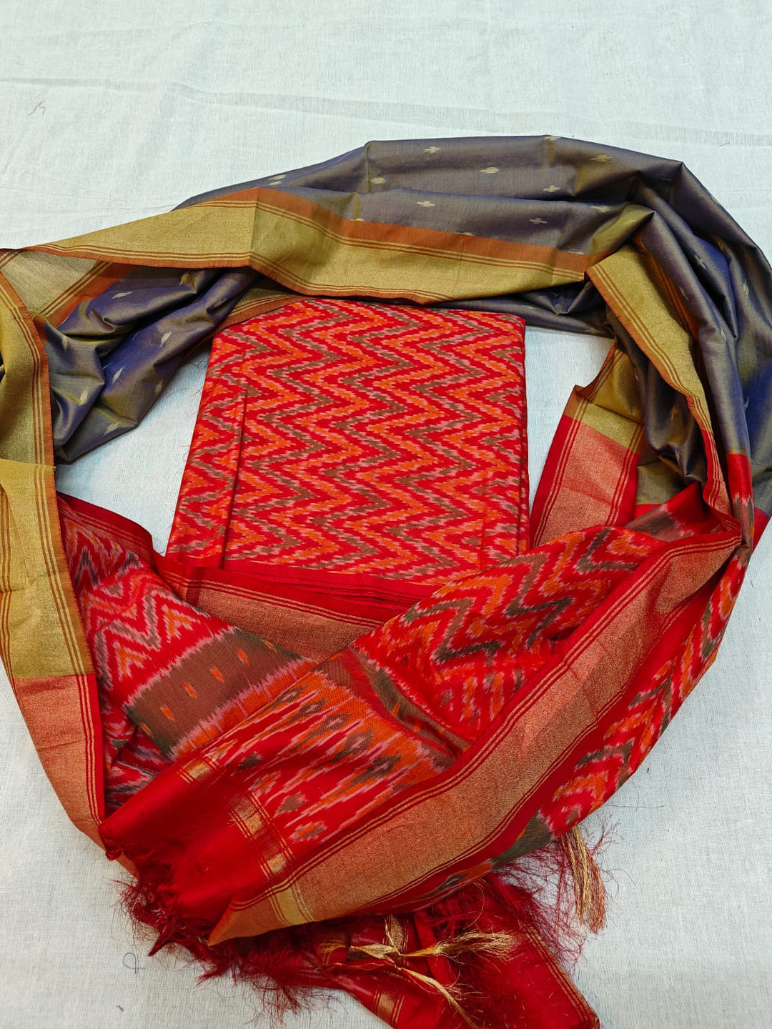 Pure Ikkat Sico Silk Unstitched Suit