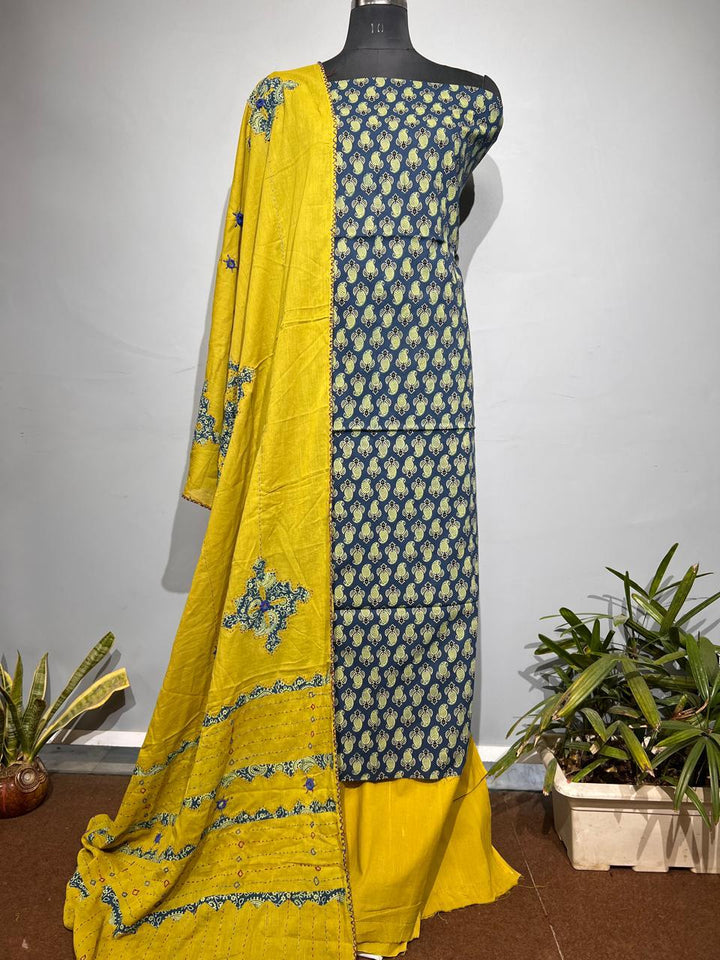Pure Cotton Azrakh Print Unstitched suit With Dupatta