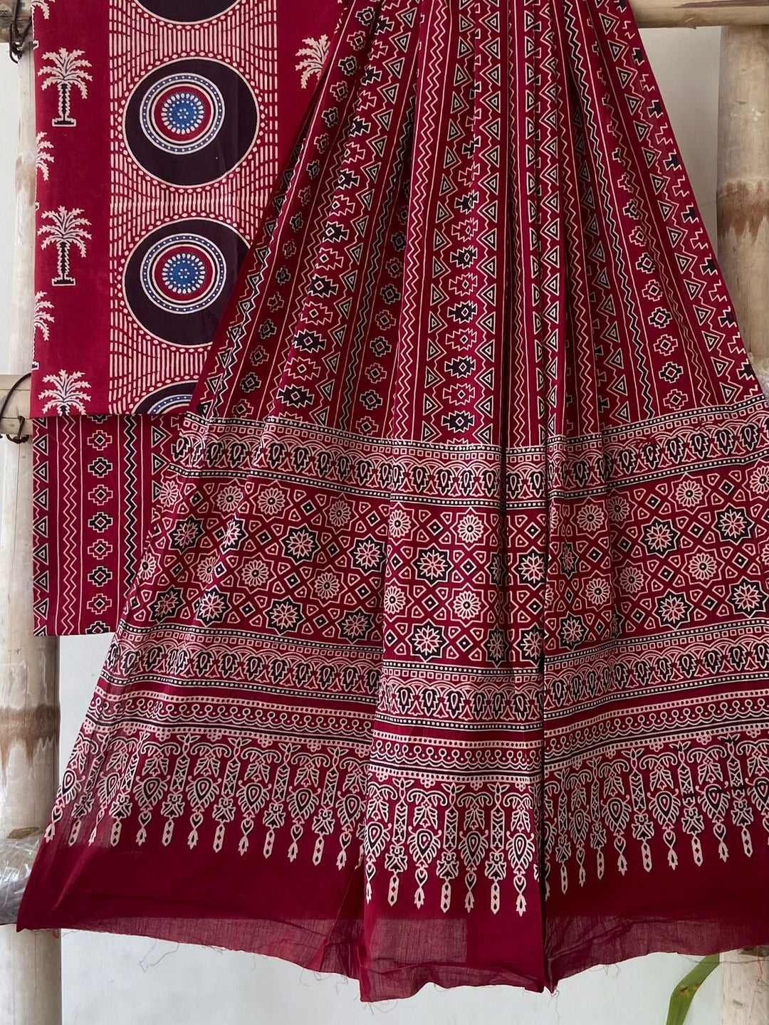 Pure Cotton Azrakh Print Unstitched Suit With  cotton Duppatta