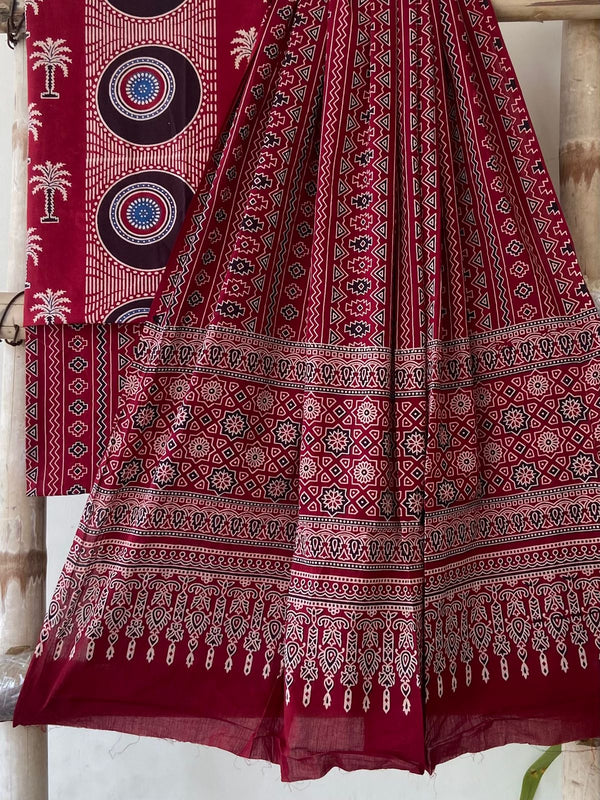 Pure Cotton Azrakh Print Unstitched Suit With  cotton Duppatta