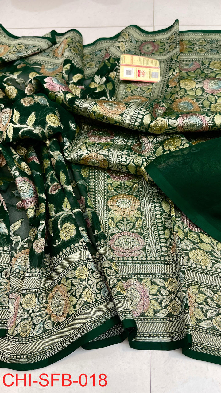 Pure Banarasi Handloom Khaddi Georgette Silk Water Zari Work Saree .| NEW EDITION |