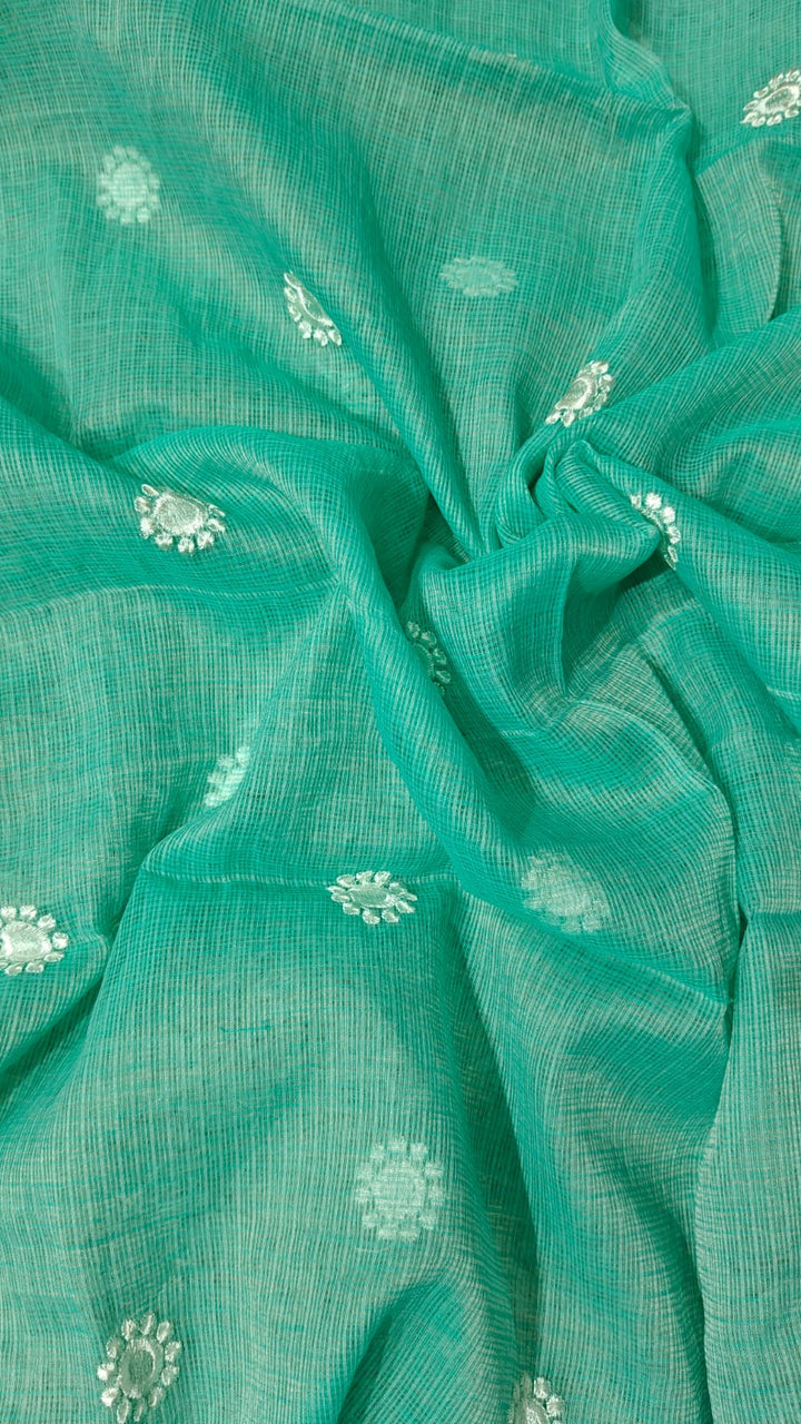 Pure Cotton Kota Doriya Hand Embroidery Unstitched Suit With Chikankari Bottom.