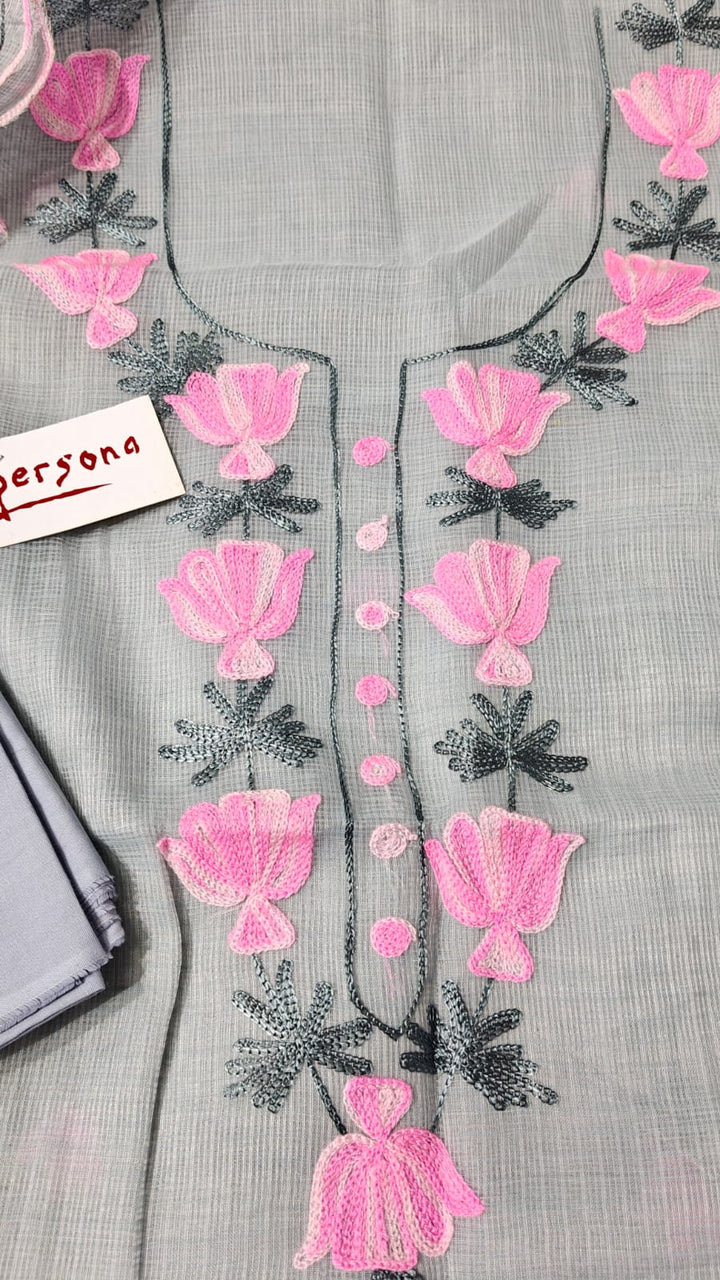 Grey kota dorai Salwar Suit with Aari Work