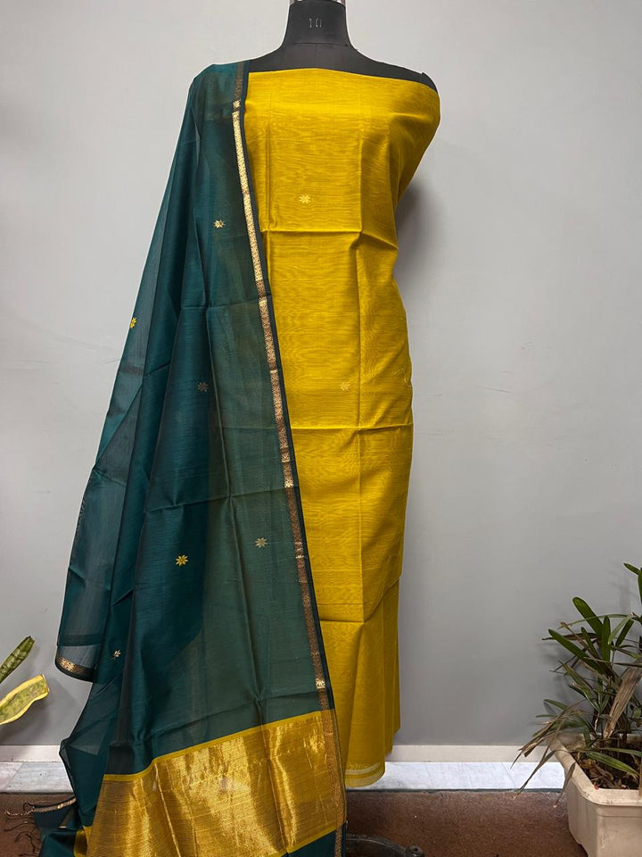 Pure Maheshwari Silk Hand Loom Unstitched Suit.(2pc Set)