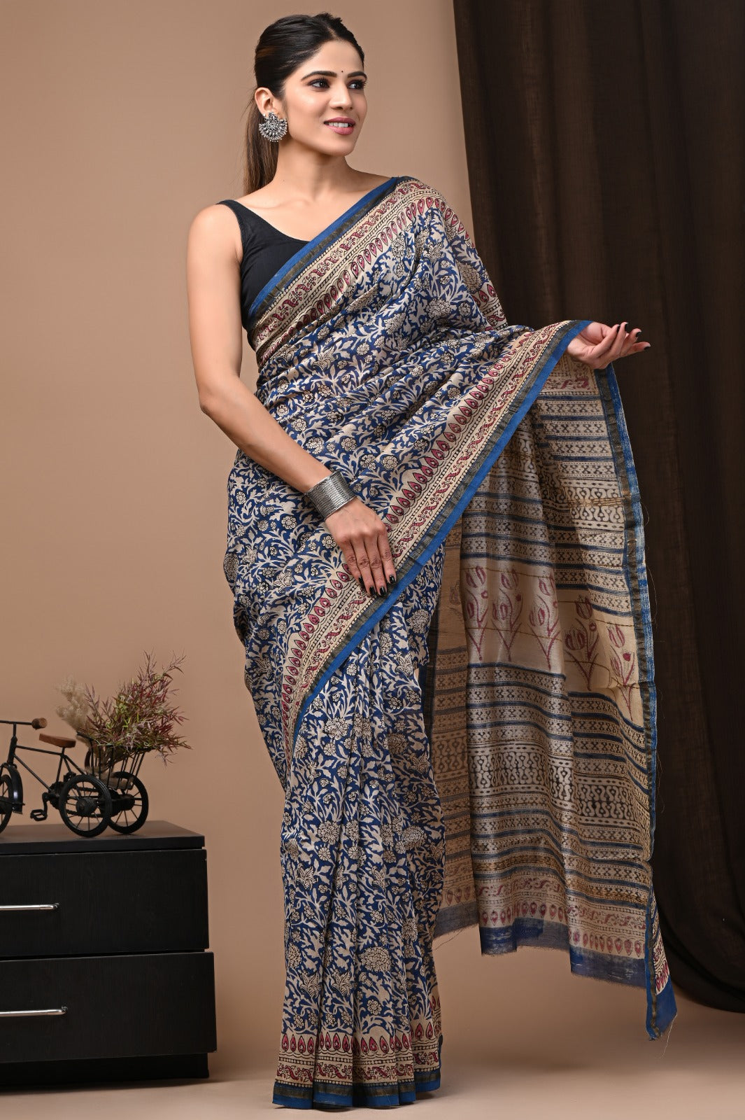 Hand Block Print Pure Chanderi Saree With Blouse