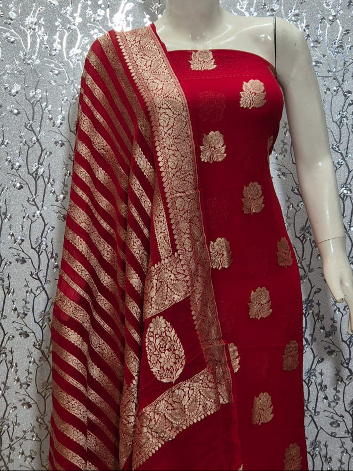 Pure Khaddi Chiffon Unstitched Suit With Zari Work.