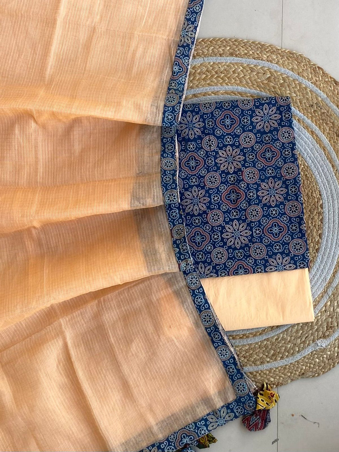 Pure Cotton Azrakh Print Unstitched Suit With  cotton Duppatta