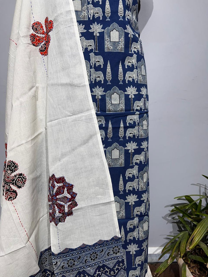 Pure Cotton Azrakh Print Unstitched suit With Dupatta