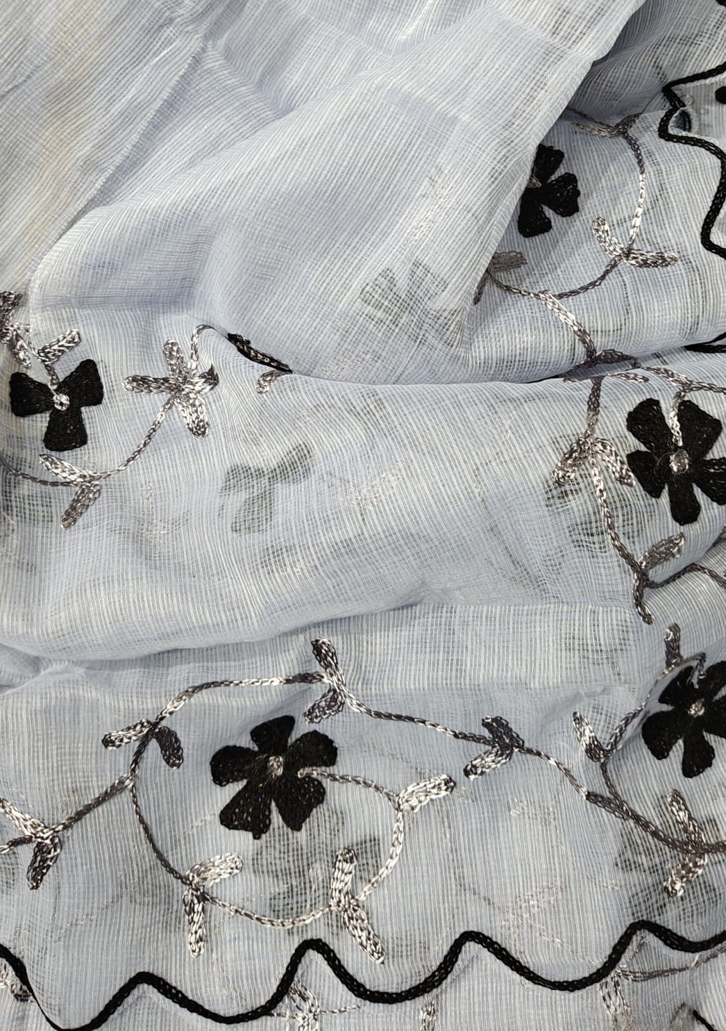 Kota Doria Unstitched Suit with Aari work