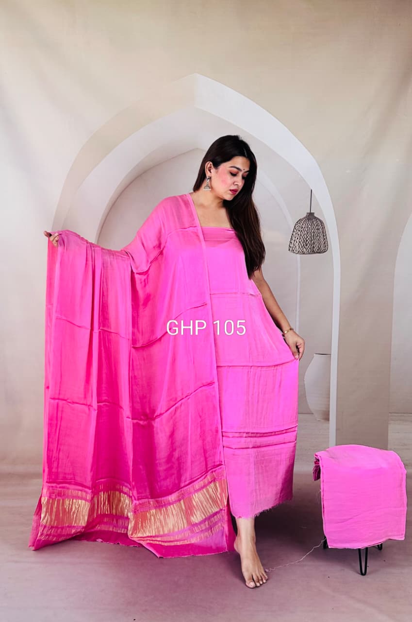 Pure Modal Silk Unstitched Suit with Lagdi Patta Dupatta