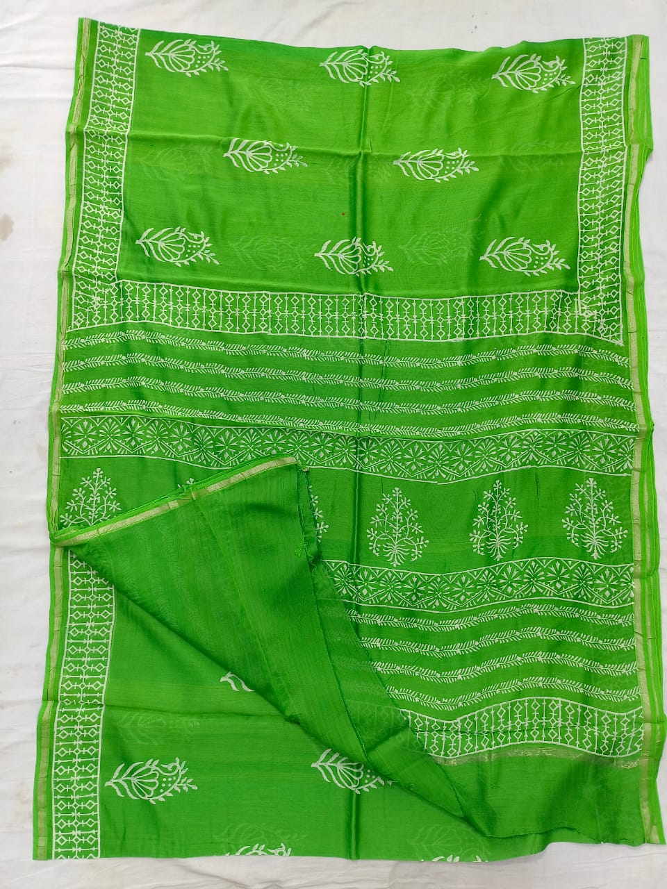 Pure Chanderi Silk Hand Block Print Saree.