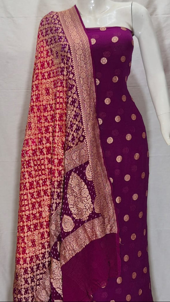 Pure Khaddi Chiffon Neem Zari with Badhni Unstitched Suit With Zari Work.