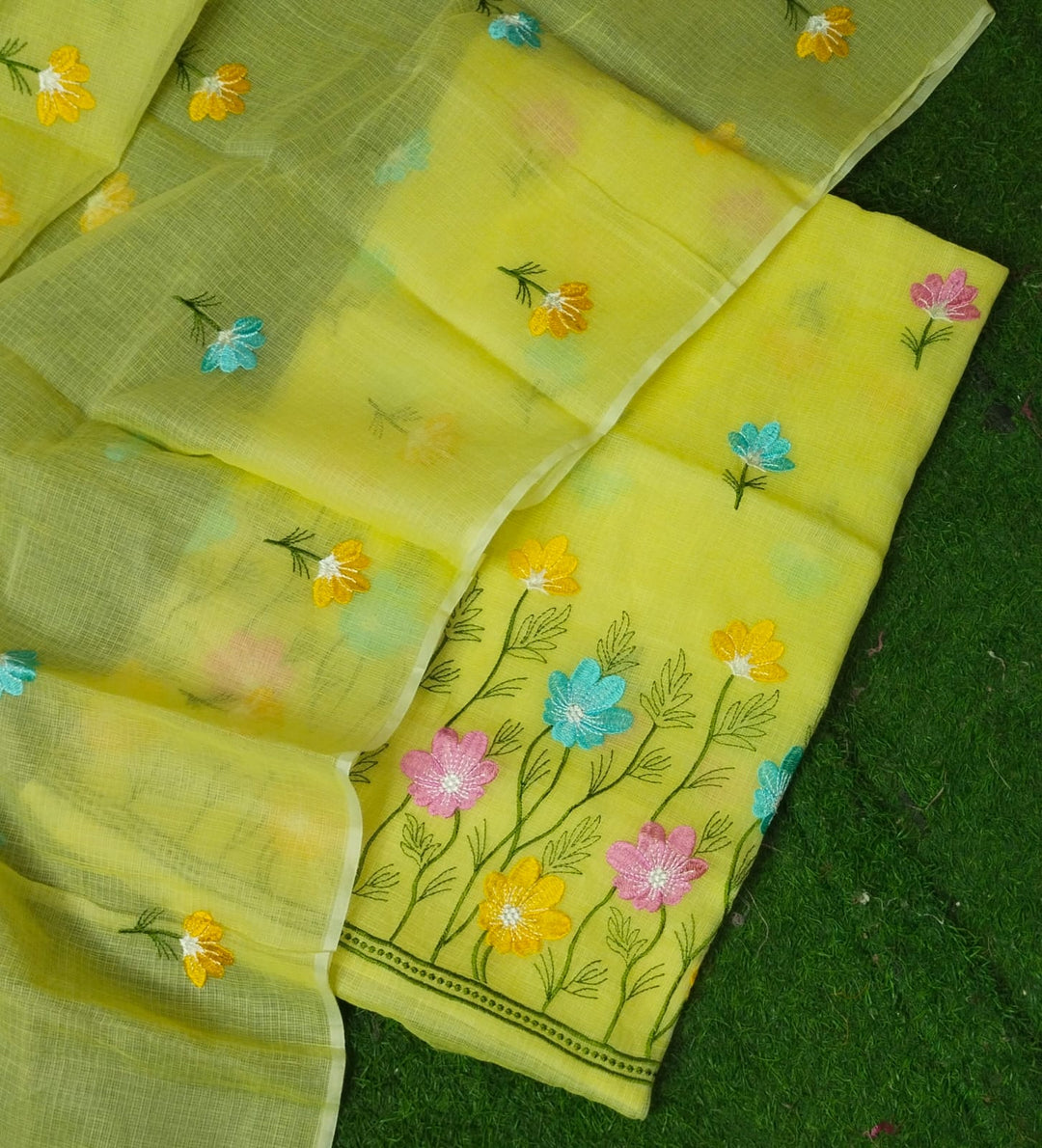 Exclusive Pure Kota Cotton Unstitched Suit With Embroidery Work