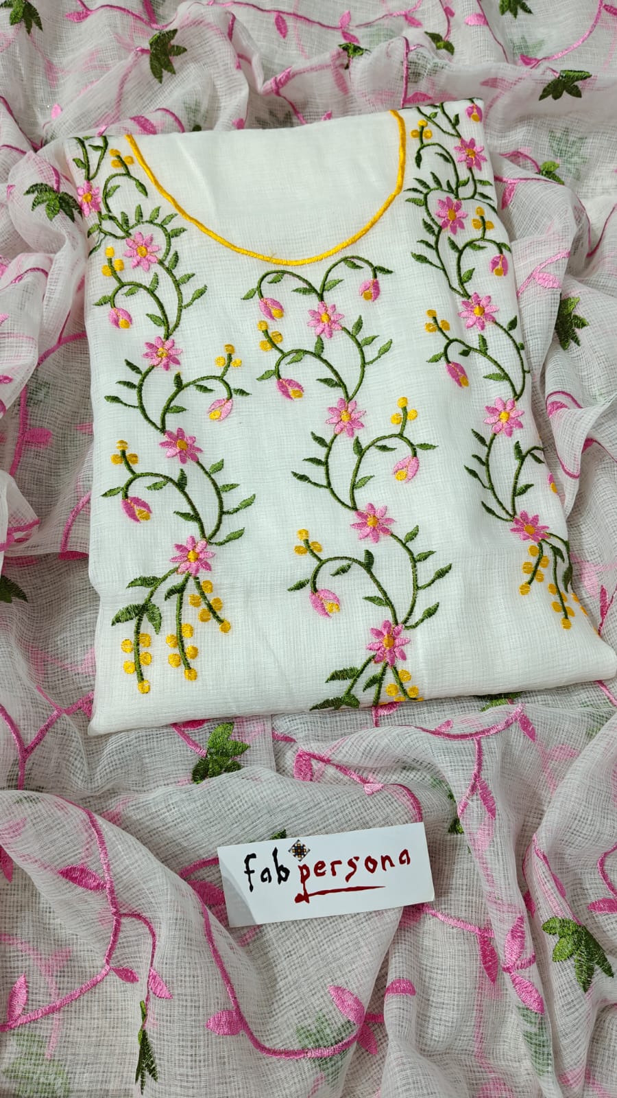 Pure Cotton Kota Doriya Embroidery Unstitched Suit With Dupatta
