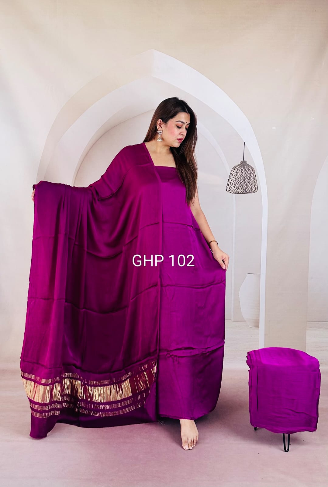 Pure Modal Silk Unstitched Suit with Lagdi Patta Dupatta