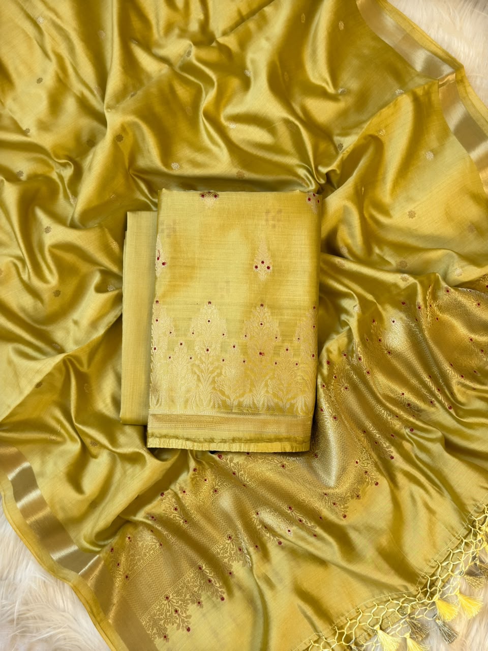 Pure Chiniya Silk Unstitched With Meena Buti Work and Chiniya Silk Dupatta