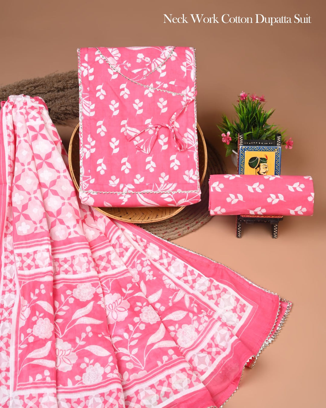 Pure Cotton Hand Block Gotta patti Work unstitched suit
