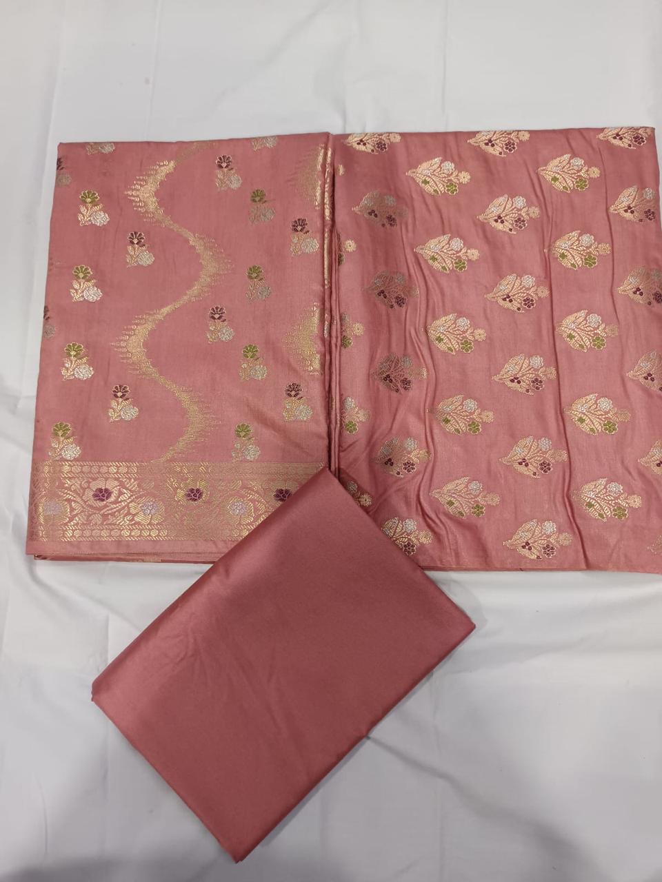 Banarasi  Resham Silk Cotton Zari  Work Unstitched Suit
