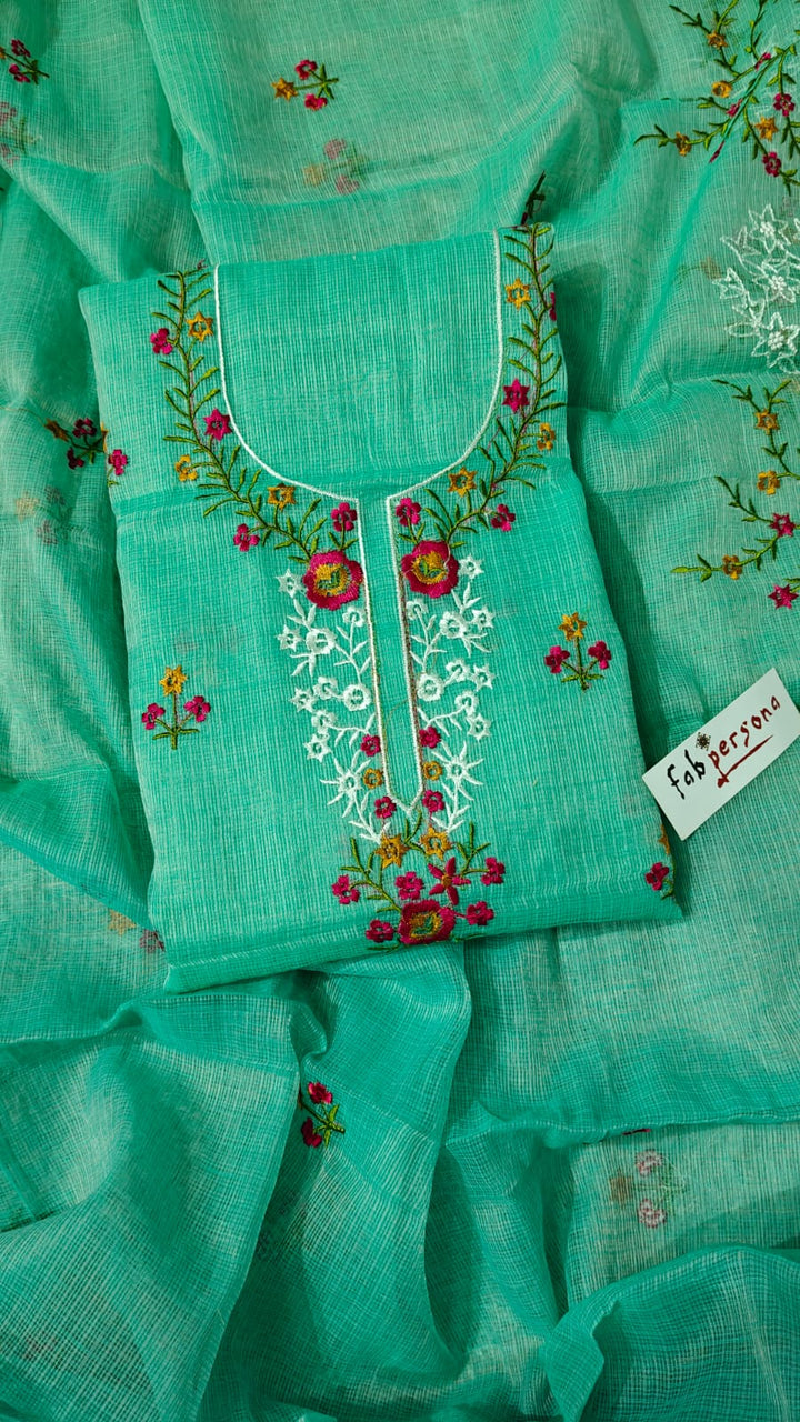 Pure Cotton Kota Doriya Embroidery Unstitched Suit With Dupatta