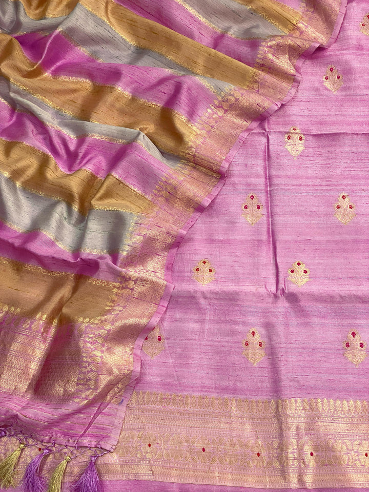 Pure Banarasi Raw Dupion Silk Kadhuwa Work Unstitched Suit With Rankart Kadhuwa Dupatta.