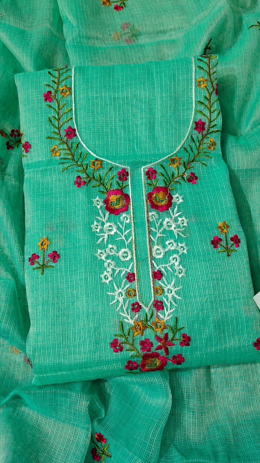 Pure Cotton Kota Doriya Embroidery Unstitched Suit With Dupatta