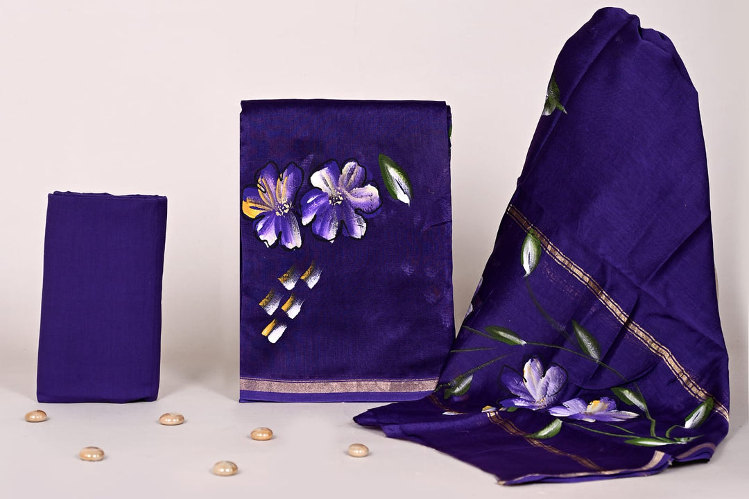 Pure Hand Block Chanderi Silk Unstitchd Suit