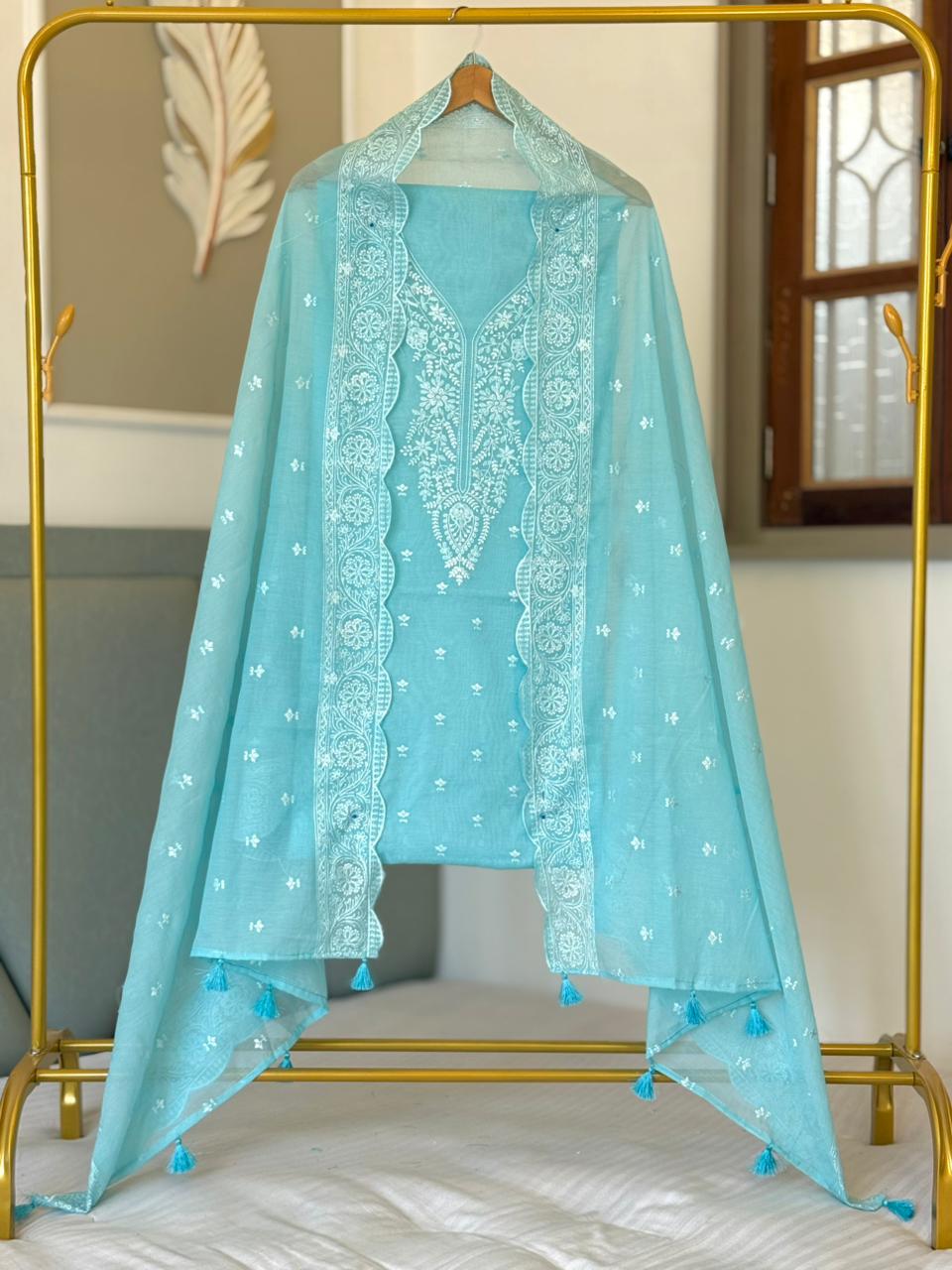 Pure Banarasi Mul Chanderi Silk Unstitched Suit With Embroidery Work