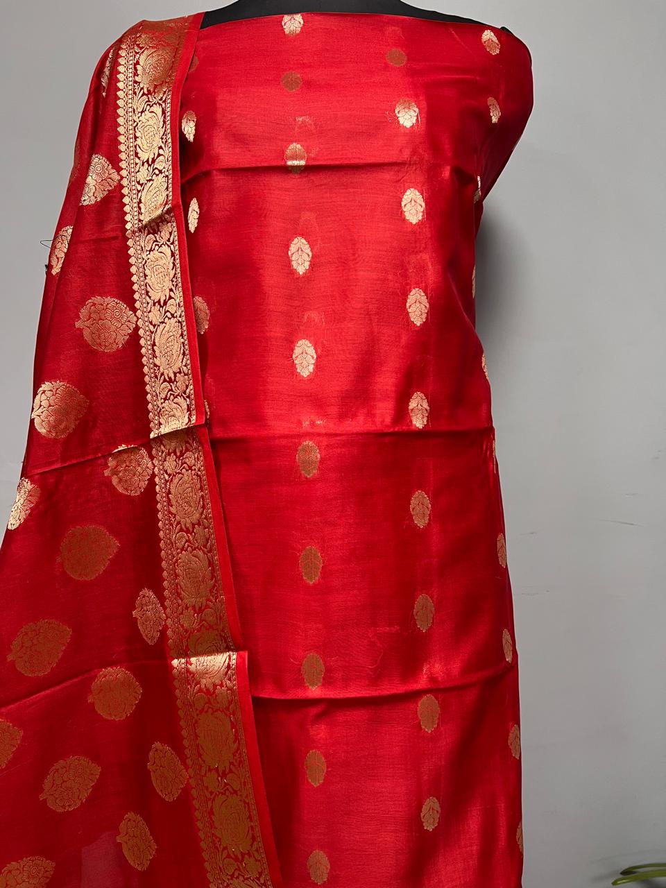 Pure Banarasi Resham Chanderi Silk Zari Weaved Suit With Chanderi silk Dupatta.