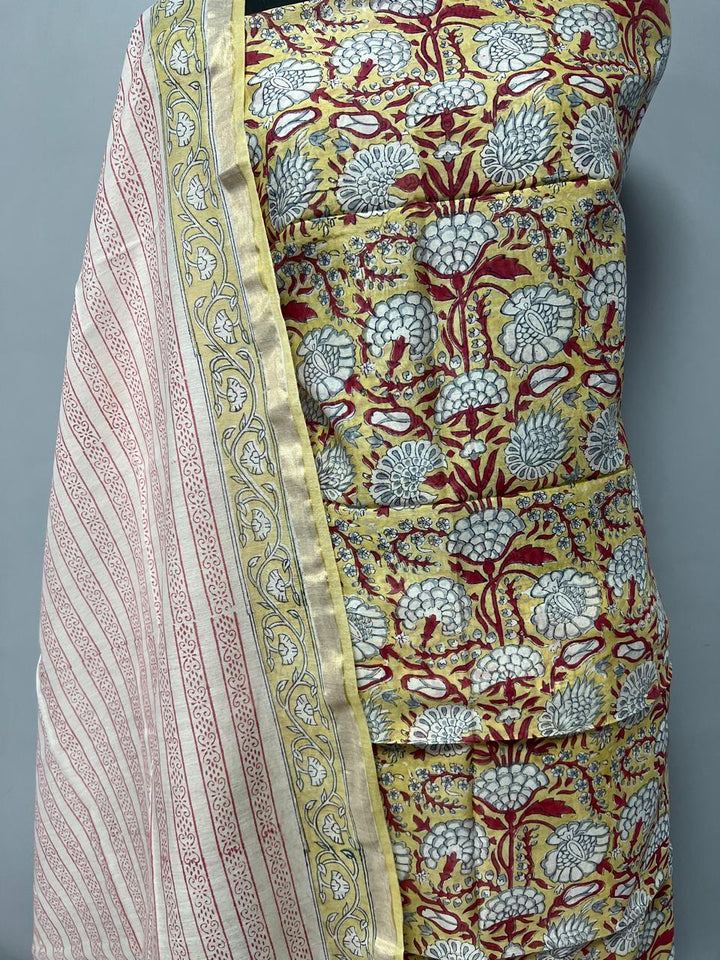 Pure Hand Block Chanderi Silk Unstitchd Suit