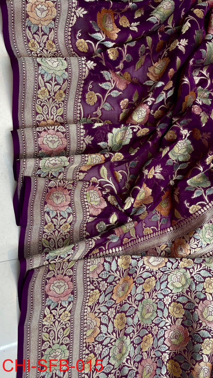 Pure Banarasi Handloom Khaddi Georgette Silk Water Zari Work Saree .| NEW EDITION |