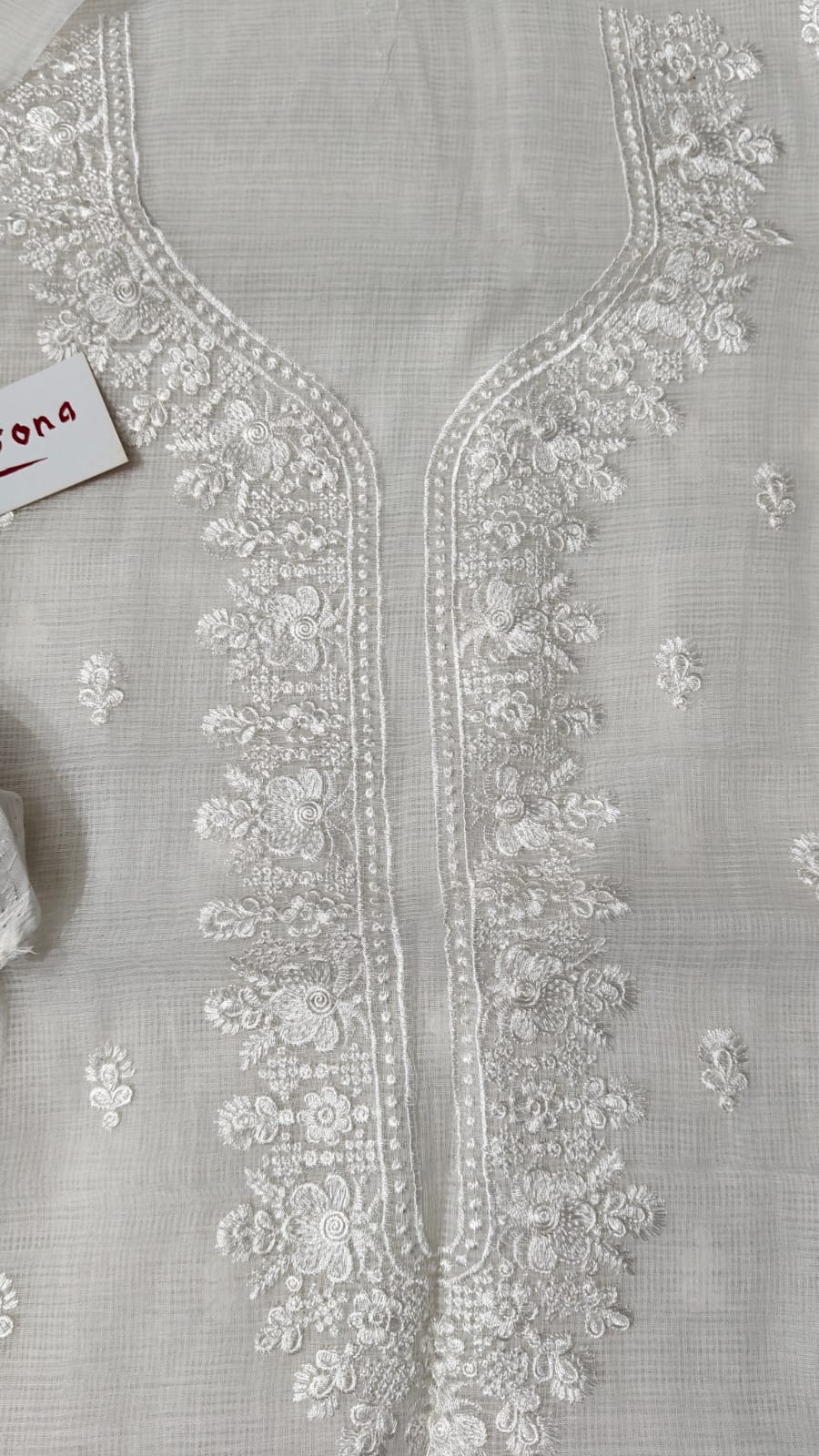 Pure Kota Doriya Embroidery Work Unstitched Suits With Kota Doriya Dupatta & Chikankari Bottom .