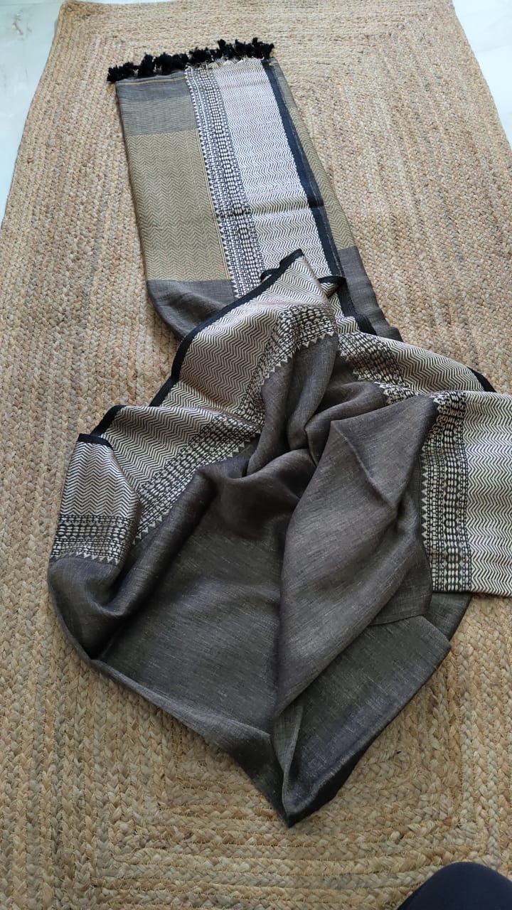 Pure Linen By Linen Silk Saree With Blouse.