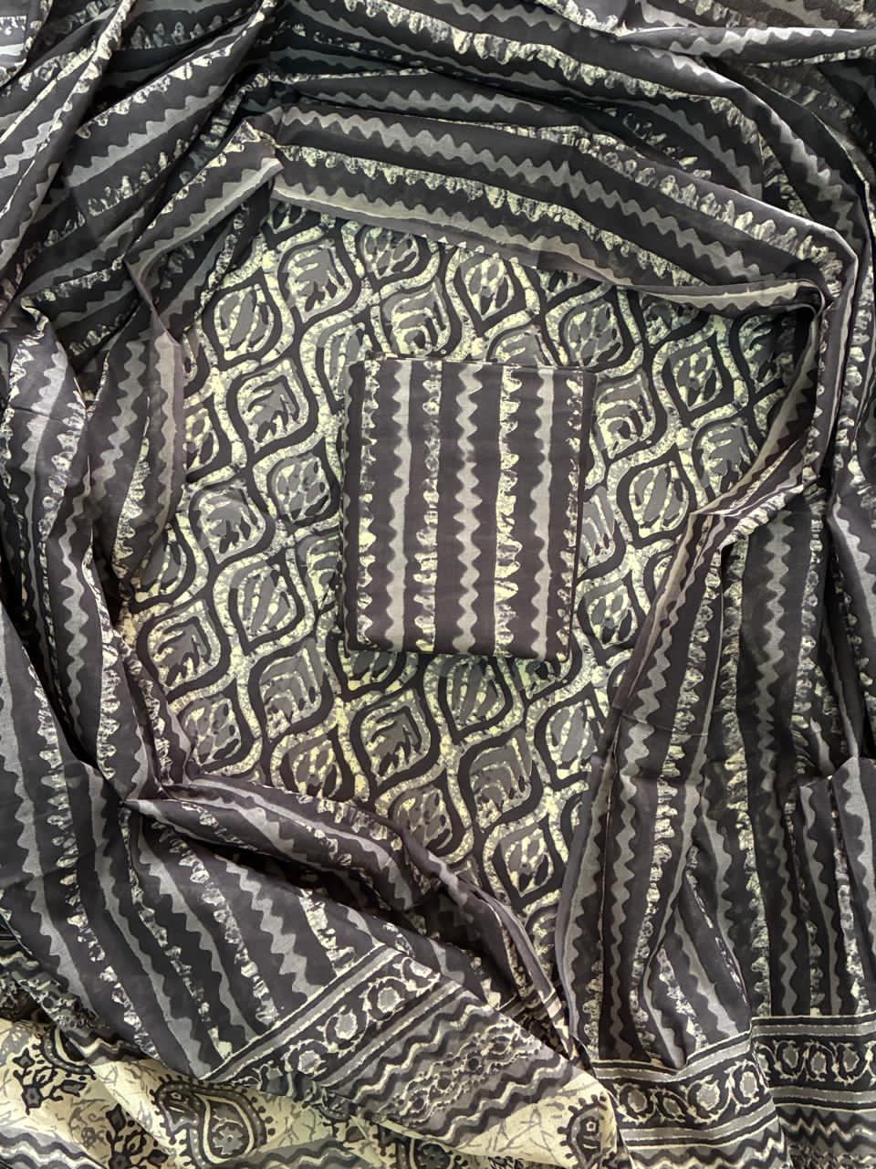 Pure Cotton Hand Block Print Unstitched Suit With Cotton Dupatta.