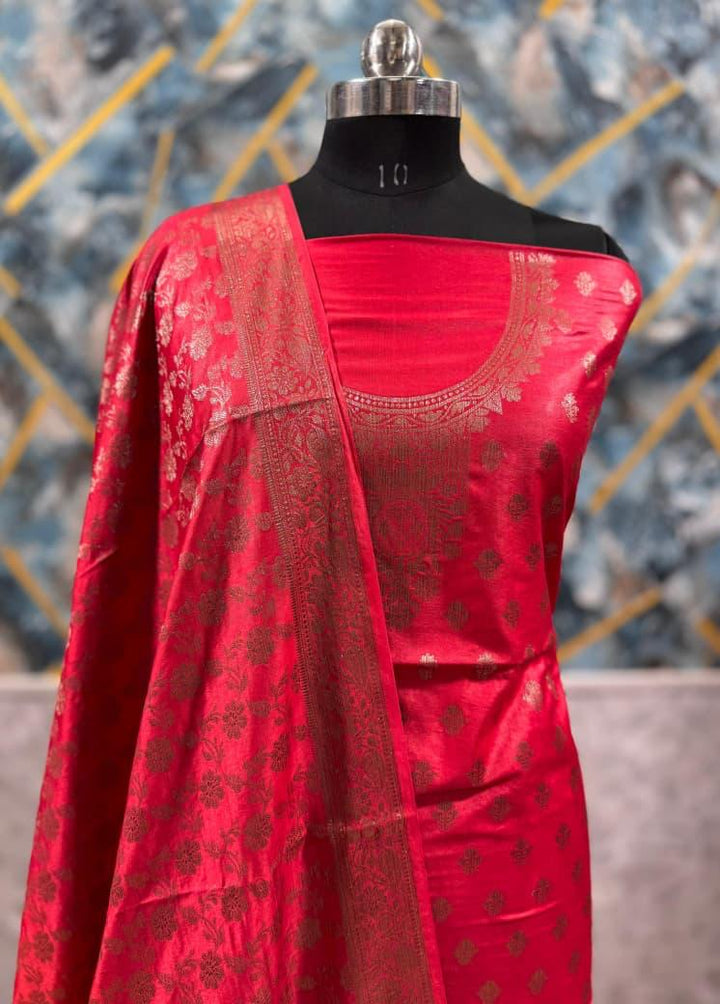 Banarasi  Resham Silk Cotton Zari  Work Unstitched Suit