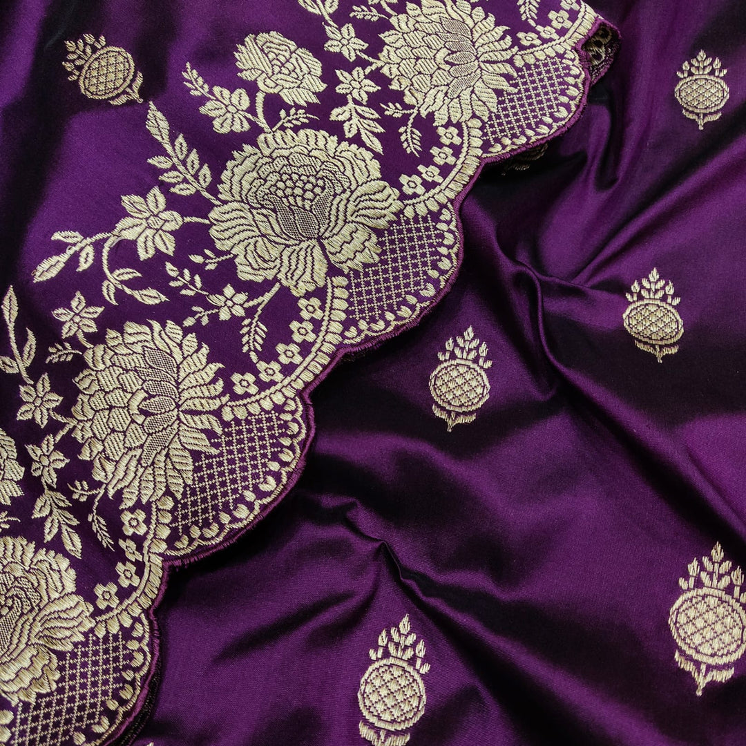Pure Katan Silk Handwoven Kadwa All Over Gold Zari Buti And Broder Work Saree. with Blouse.