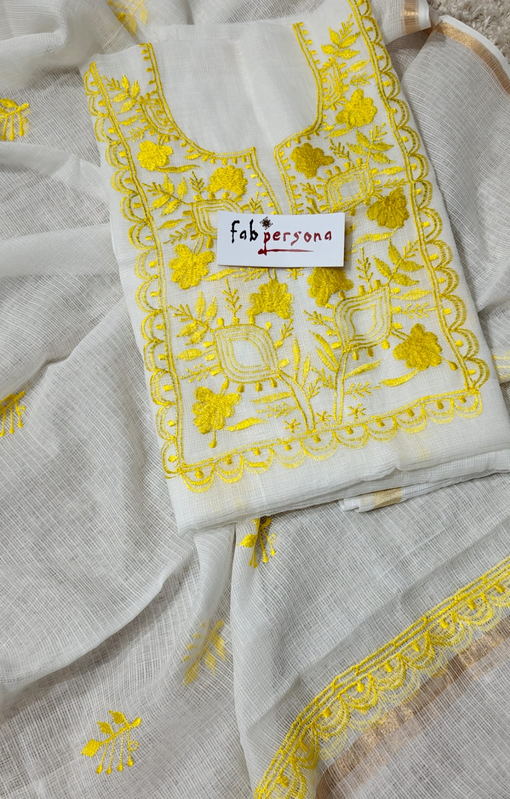Pure Kota Doriya Embroidered Unstitched Suit With Dupatta.
