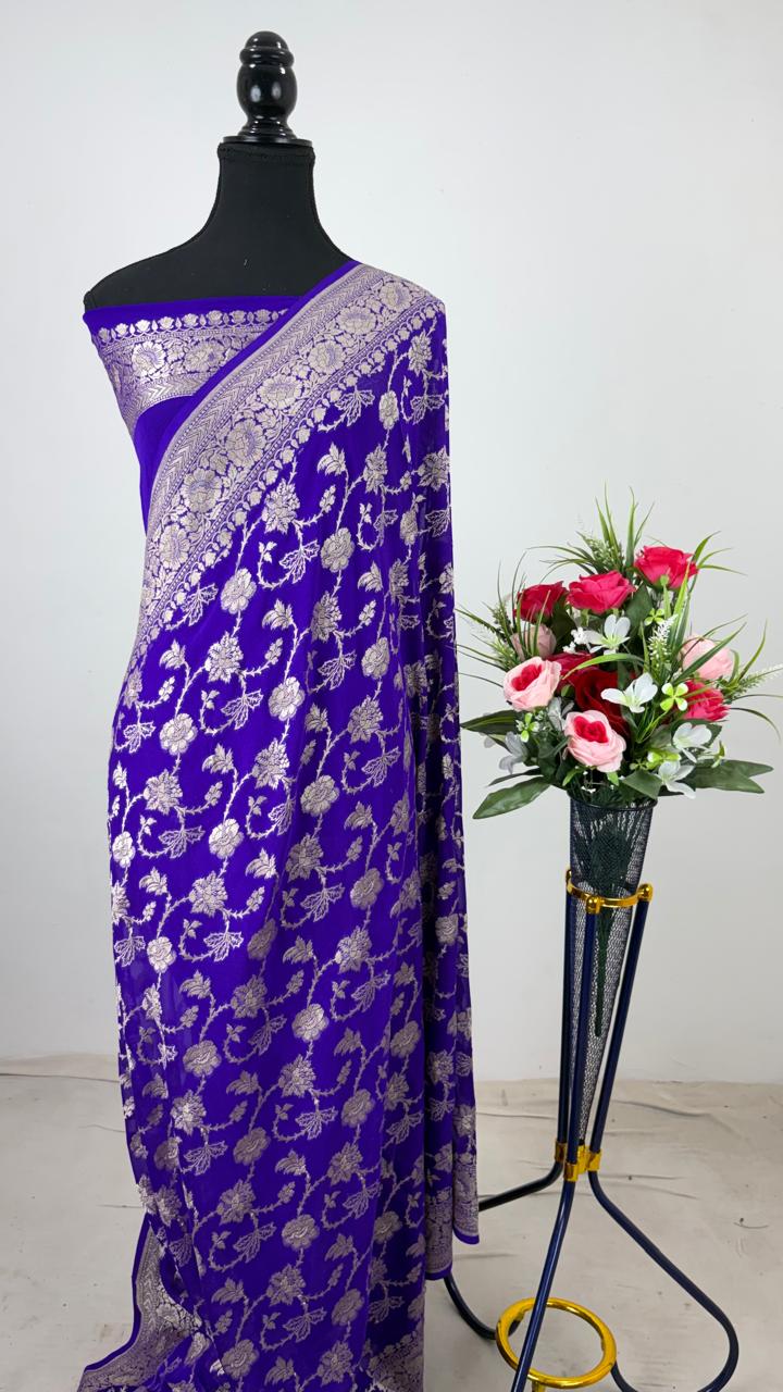 Pure Banarasi Handloom Khaddi Georgette Silk Water Zari Work Saree. | NEW EDITION |