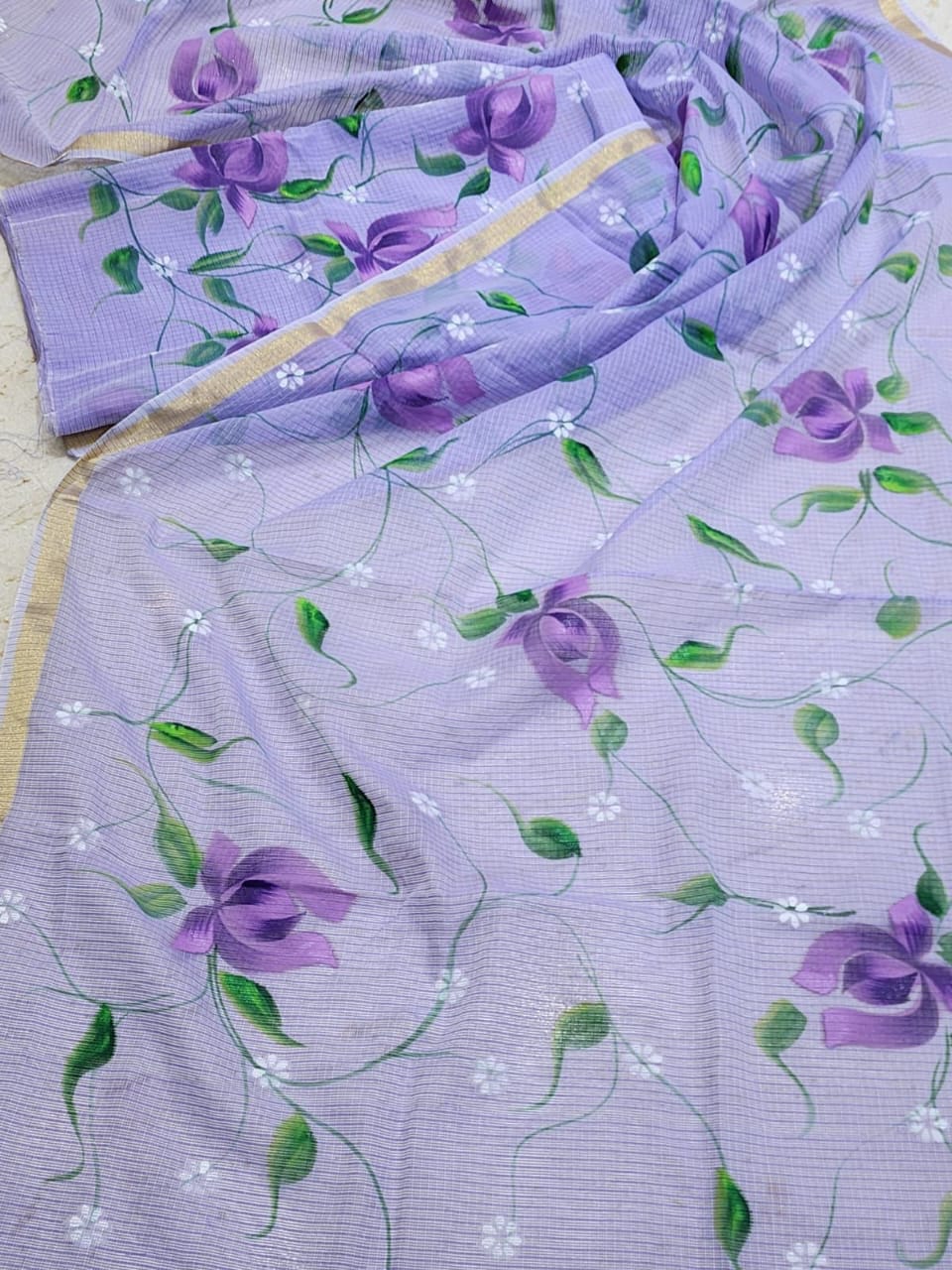 Pure Kota Doria Hand Brush Print Work Unstitched Suit with Dupatta
