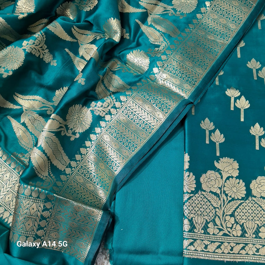 Pure Banarasi Soft Silk Unstitched Suit With Jaal Dupatta